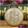 Pocket Watches Vintage Bronze Fishing Angling Design Quartz Pocket Watch for Men and Women Pendants Chain Present Present Drop Delivery W DH1VY