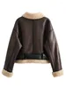 Women's Leather 2023 Winter Woman's Fashion Thick Warm Faux Shearling Jacket Coat Vintage Long Sleeve Belt Hem Female Outerwear Chic