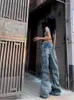 Kvinnors jeans multifunktionella mode vikta lapptäcken last y2k lös hög midja 2023 breda benbyxor