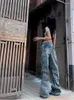 Jeans da donna multifunzionali moda patchwork piegato cargo Y2K pantaloni larghi a vita alta 2023 larghi