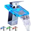 Bathroom Sink Faucets LED Basin Faucet Waterfall Taps For Temperature Colors Change Tap Washbasin Glass Water-Tap