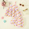 Flickaklänningar 2024 Baby Girls 'Dress Set Butterfly Polka Dot Two Piece Picnic Pendder Strap