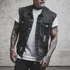 Herrenwesten Motorradweste Schädeldruck Hip Hop Punk Rock Biker Denim Weste Loch gerissene Baumwolle Sleevless Jean Jacke Mantel 231116