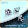 Stud EWYA Luxury 0.4-4CT D Color Screw Earrings For Women Party Fine Jewelry 4 Prong S925 Sterling Silver Diamond Earring 231115