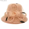 Chapéus de aba larga Chapéus de balde X150 Aba larga Organza Chapéus Adultos Chapéus de balde Tamanho ajustável Verão Sun Caps Dome Top Women Hat YQ231116