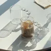 マグカップガラス耐熱ウォーターカップシュガーガウドビーズハンドルマーク透明なクリエイティブなかわいいコーヒーとカップ