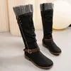 Boot Platform Knee High Boots Autumn Winter Pu Leather Combat Woman Side Zipper Thick Bottom Belt Buckle Motorcycle Shoes 231116