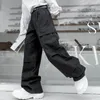 Calças de brim masculinas syuhgfa baggy outono sólido bolso lateral solto streetwear vintage masculino perna larga denim calças estilo safari 2023