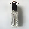 Casual Dresses Design Women Fashion Knitted Stripe Splice Sleeveless Slim Tank Dress Elegant Lady All Match Split Patchwork O-neck