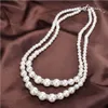 with Korean Style Diamonds and Double Layer Pearl Necklace 9142