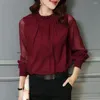 Women's Blouses Lightweight Chic Elegant Ruffle Collar Solid Color Chiffon Shirt Skin-touching Spring Perspective Streetwear