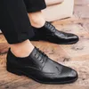 Brogue Formal Dress Leather Fashion Men Flats Shoes Genuine Retro Pointed Toe Oxford Male Footwear Zapatos 231116