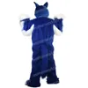 Halloween Langes Haar Blau Wolf Maskottchen Kostüm Cartoon Charakter Outfits Anzug Erwachsener Größe Outfit Geburtstag Weihnachten Karneval Kostüm für Männer Frauen Frauen
