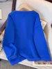 大きな女性のトップ長袖暖かい濃厚な青いゆるいファッションレディーストッププラスファットレディースセーター