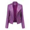 Women's Leather Rivet Faux Jacket Women 2023 Motorcycle Moto Biker Zipper Ladies Pink Black Purple Coat Fashion Spring Autumn