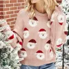 Womens Sweaters Pink Ugly Christmas Sweater Cute Santa Claus Pattern Knitted Autumn Winter Long Sleeve Lace 231115