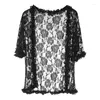 Damesbreien Fashion Summer Tops For Women Half Sleeve Lace Cardigan Frilly Ruffle Blouses Ladies Sheer Short Coats