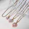 Kettingen Roze Kristal Liefde Hart Twisted Chain Hanger Ketting Voor Vrouwen Multilayer Vol Strass Tennis Sleutelbeen Sieraden