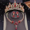 Wedding Jewelry Sets Gold Colors Red Bridal for Women Tiaras Crown Necklace Earrings Set Dress Bride Costume Accessories 231116