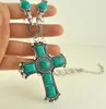 Vintage Personality turquoise Cross Necklaces women multi-layered alloy sweater chain pendant Exaggerated jewelry