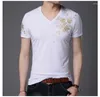 Heren t shirts heren shirt met korte mouwen mode slanke dunne 2023 zomer tops tees mannen v-neck trend geprinte bloemen half zde3172