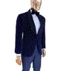 Smoking da uomo in velluto blu scuro, giacca in 2 pezzi, pantaloni, set da sposa, sposo, perline di cristallo, risvolto con visiera, blazer da lavoro