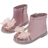 Bottes d'hiver avec nœud à paillettes et perles pour filles, bottines à la mode pour enfants