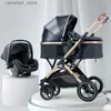 Strollers# New Cartton Baby Stroller 3 In 1 with Car Seat PU leather foldable Newborn carriage travel trolley pram newborn pushchair baby Q231116