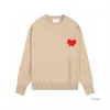 Amis Heren Parijs Modeontwerper Amisknitted Sweater Hoodie Geborduurd Rood Hart Effen Kleur Ronde Hals Shirts met Lange Mouwen voor Heren Dames 3gsb