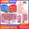 Original Elf Box Digital 12000 Puff Disposable Vape Pen 0,8Hm Mesh Coil 23 ml Förfylld POD 500mAh Uppladdningsbart batteri E Cigarettpuffar 12K 0% 2% 3% 5% 12 Smaker