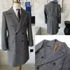 Men's Suits Blazers Suit Long Coat Black White Herringbone Wool Tweed Medium Length Bussiness Retro Thickening Jacket for Wedding 231116