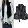 Gilets pour femmes Gilet en cuir noir 2023 Court ouvert Biker Gilet Femme Automne Chaud Vestes sans manches Femme Poches zippées Manteaux