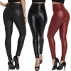 Active Pants High midja stretch matt svart läder smala leggings sexiga kvinnor faux pu mager push up mujer