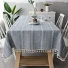 Table Cloth Nordic Christmas Tablecloth Pink Hollow Embroidered Jacquard Striped Rectangle Cotton Linen Dining