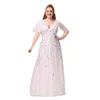 Plus Size Dresses 4xl 5xl 6xl 7xl 8xl 9xl Evening Dress Embroidered Sequins Prom Girl With Lotus Leaf Sleeves Long