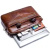 Aktentaschen Vintage Marke Designer Natürliche Erste Schicht Rindsleder Handtasche Casual 14 "Laptop Tasche Echte Männer Aktentasche
