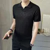 メンズTシャツ夏の短袖Tシャツの男性スリムファッションカジュアル格子縞のニットニットTシャツブリティッシュスタイルラペルアイスシルクシャツメンズトップ