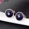 Boucles d'oreilles mlrrr sterling 925 bijoux en argent Simple Blue Sable Stones Round Forme pour les femmes et l'homme