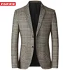 Ternos masculinos Blazers FGKKS Primavera Outono Blazers Homens Slim Fit Britânico Xadrez Formal Terno Jaqueta Festa Casamento Negócios Casual Blazers Masculino 231115