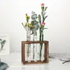 Vases est Arrival Hydroponic Plants Container with Wood Frame Clear Glass Test Tube Vase for Home Decoration 231117