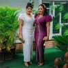 Vêtements ethniques luxueux maille diamant manches bouffantes robe de soirée élégante fête Maxi robes africaines pour les femmes Abaya Stretch maigre fée