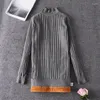 Lässige Kleider Winter Puls Samt Dickes Strickkleid Pullover Pullover Lange Abschnitte Halbhoher Kragen Hemd Mode Damen