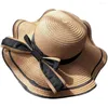 Шляпа шляпы в широких краях женский пляжный кепка лук-узлы декор плоский топ Соответствующий солнцезащитный крем дышащий кожа