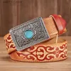 Belts 3.8CM Real Cowskin Genuine Leather Belt for Men Wide Quality Design Chinese Ethnic Style Auspicious Pattern Embossing StrL231117