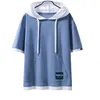 Heren t shirts cotton heren t-shirt zomertrend Koreaanse stijl jeugd losse knappe hoodie halve mouwen student tops met pocket b0063