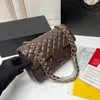 5a mulheres designer sacos de ombro clássico xadrez flap cf bolsa corrente de ouro camélia linha de costura couro genuíno dupla letra preta bolsas hobo saco de pele de carneiro 25cm