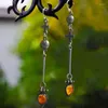 Brincos dangle Tribo água gota de pedra laranja vintage cor prata antiga gancho transversal longo para jóias femininas