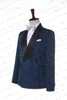 Erkek Suit 2023 Erkekler Takım Mavi Jakard Siyah Saten Tavan Smokin Özel Yapımı İş Düğün Düğün Slim Fit Damat Ceket Blazer Ceket