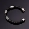 Raffreddare bracciale in pelle nera bracciale in acciaio inossidabile con perline vichinghe gioielli per uomo regalo