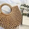 beach Tote Bag Semicircle Straw Bag Hand Woven Rattan Crescent Bag Handbag 230301